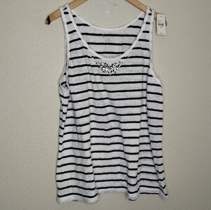 Lane Bryant Black White Stripe Lace Tank Top Plus Size 18 / 20